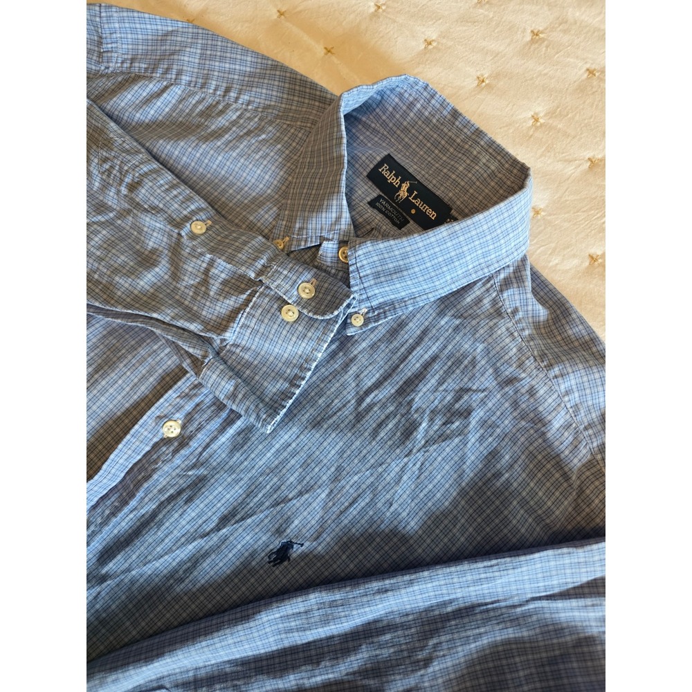 Ralph Lauren Yarmouth Mens Blue Check Cotton‎ Button Down Shirt 16.5 32/33